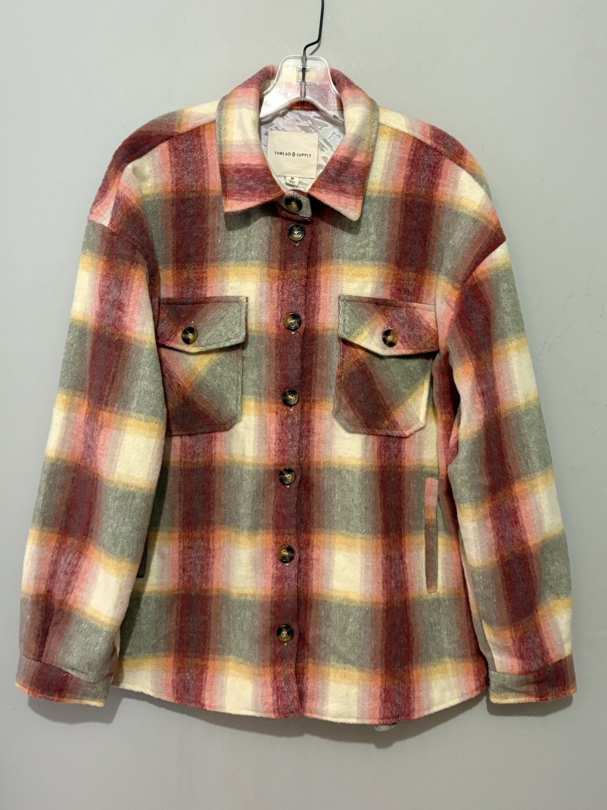 Thread & Supply Women’s M Plaid Shacket Jacket Overshirt Super Soft Cozy Comfort