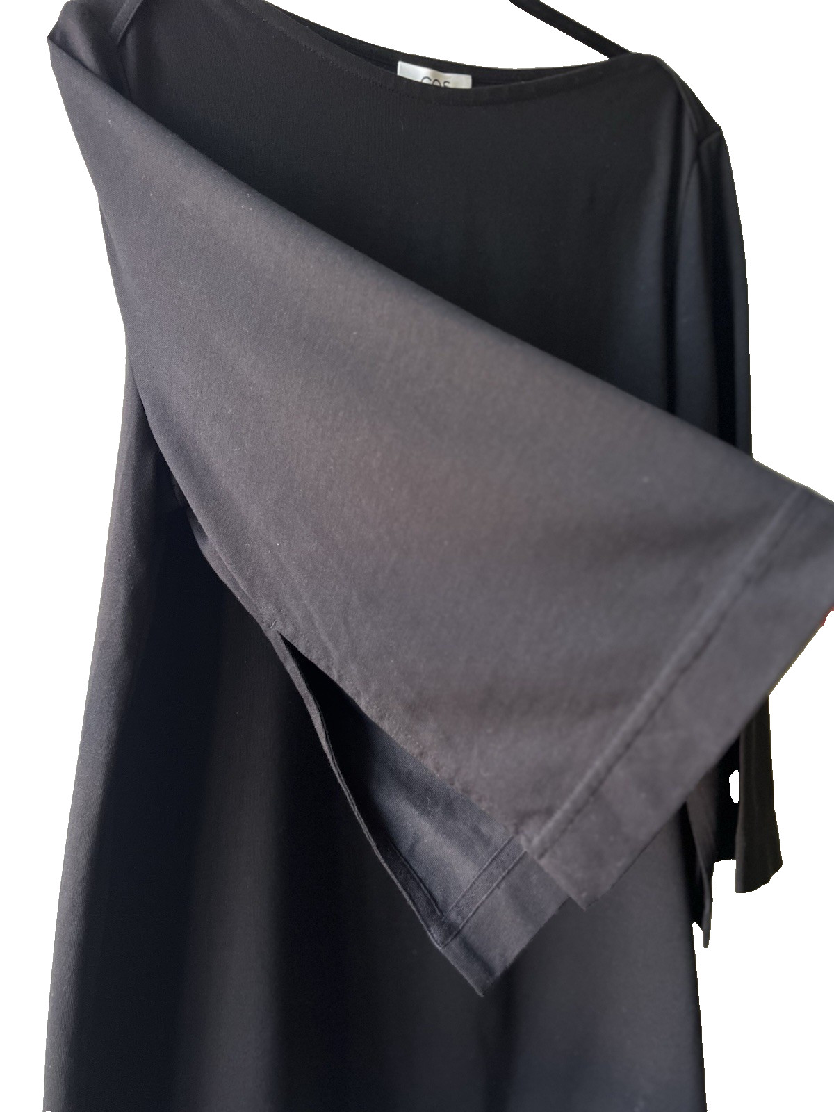 COS Black Organic Cotton Shift Dress M Boat Neck 3/4 Bell Sleeve Minimalist NWT