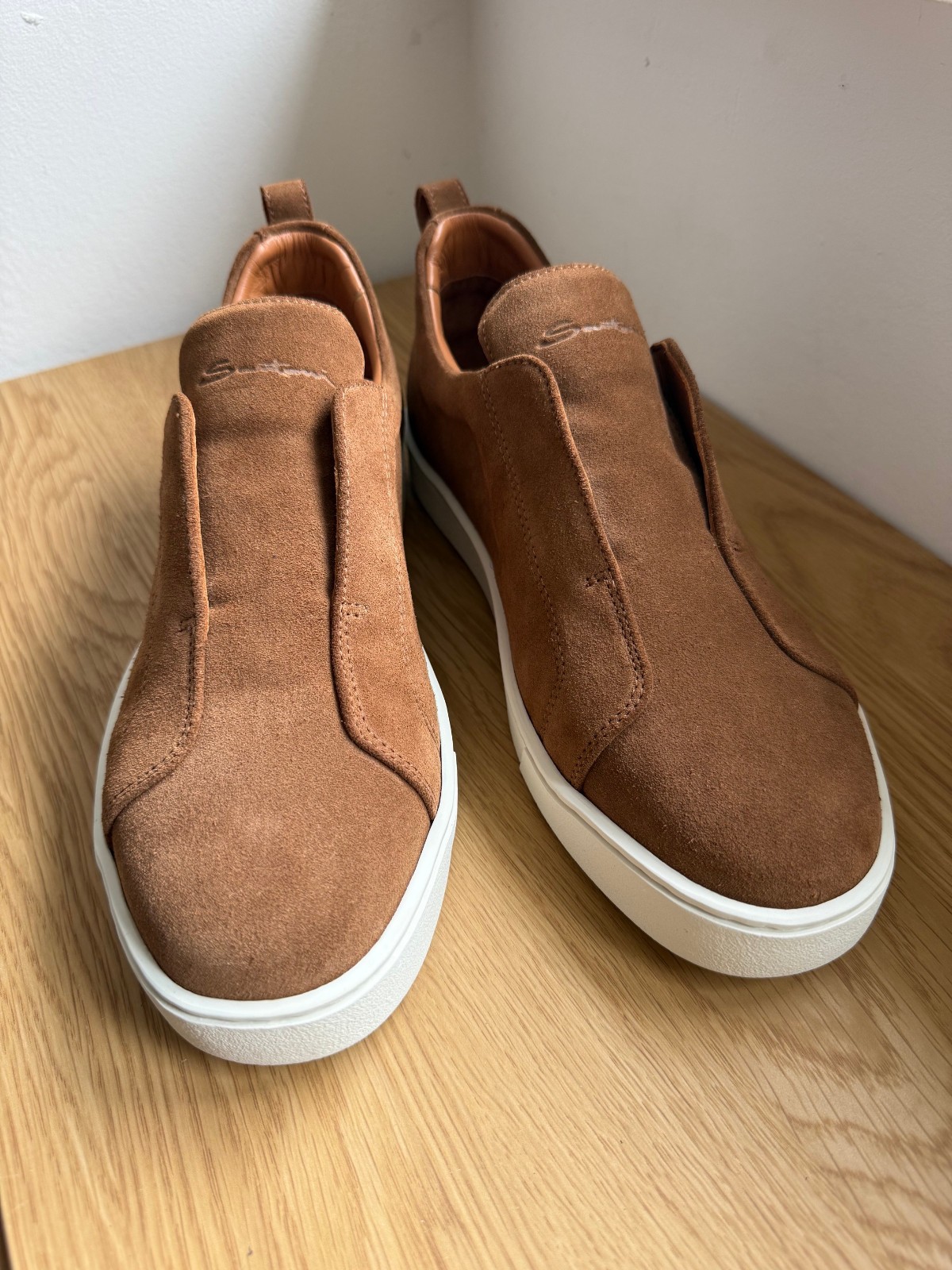 Santoni slip on brown suede sneakers/leather shoes/made in Italy / 42EU/ 9US/8UK