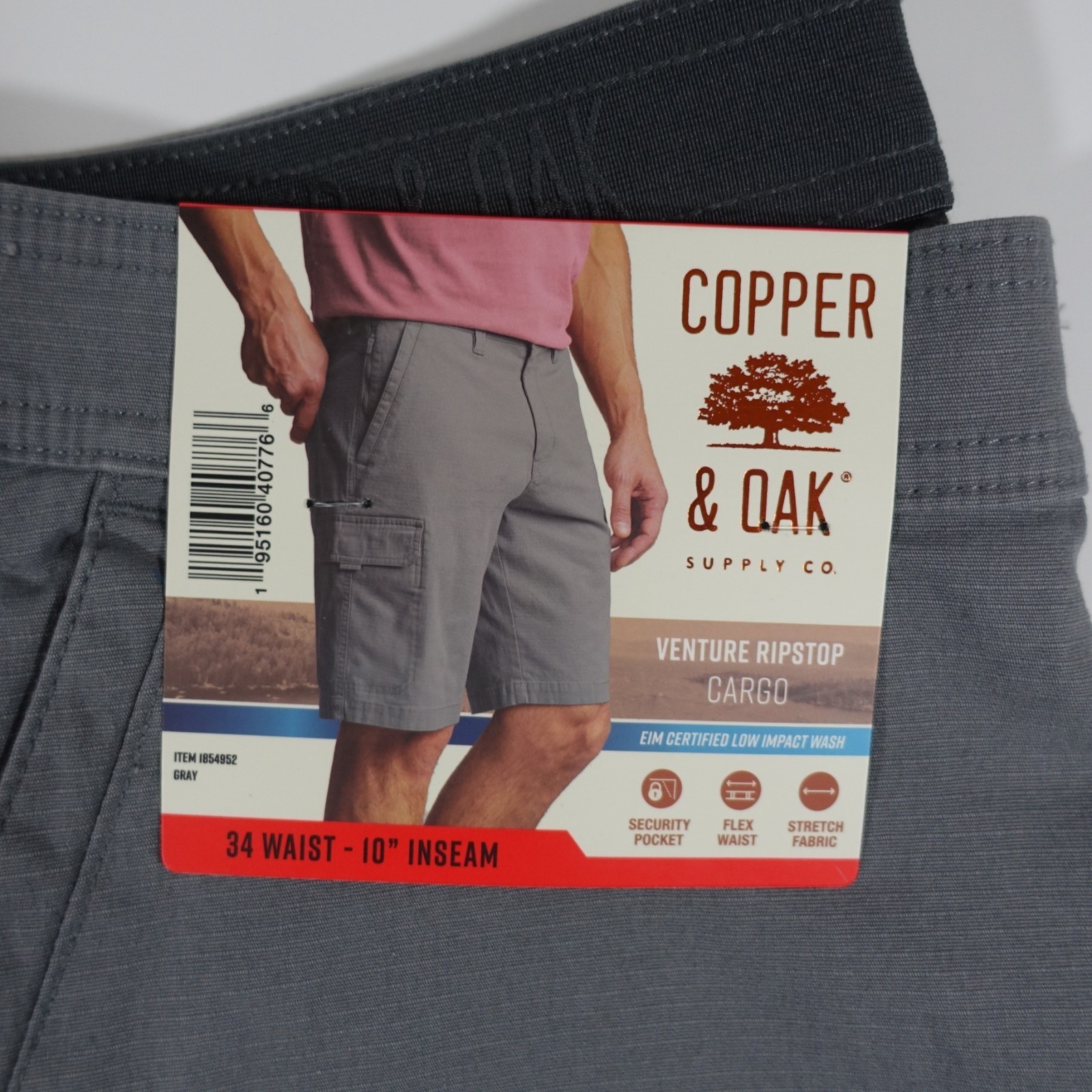 Copper and Oak Men Cargo Shorts 34 Ripstop Security Pocket Flex Stretch 2 Pair