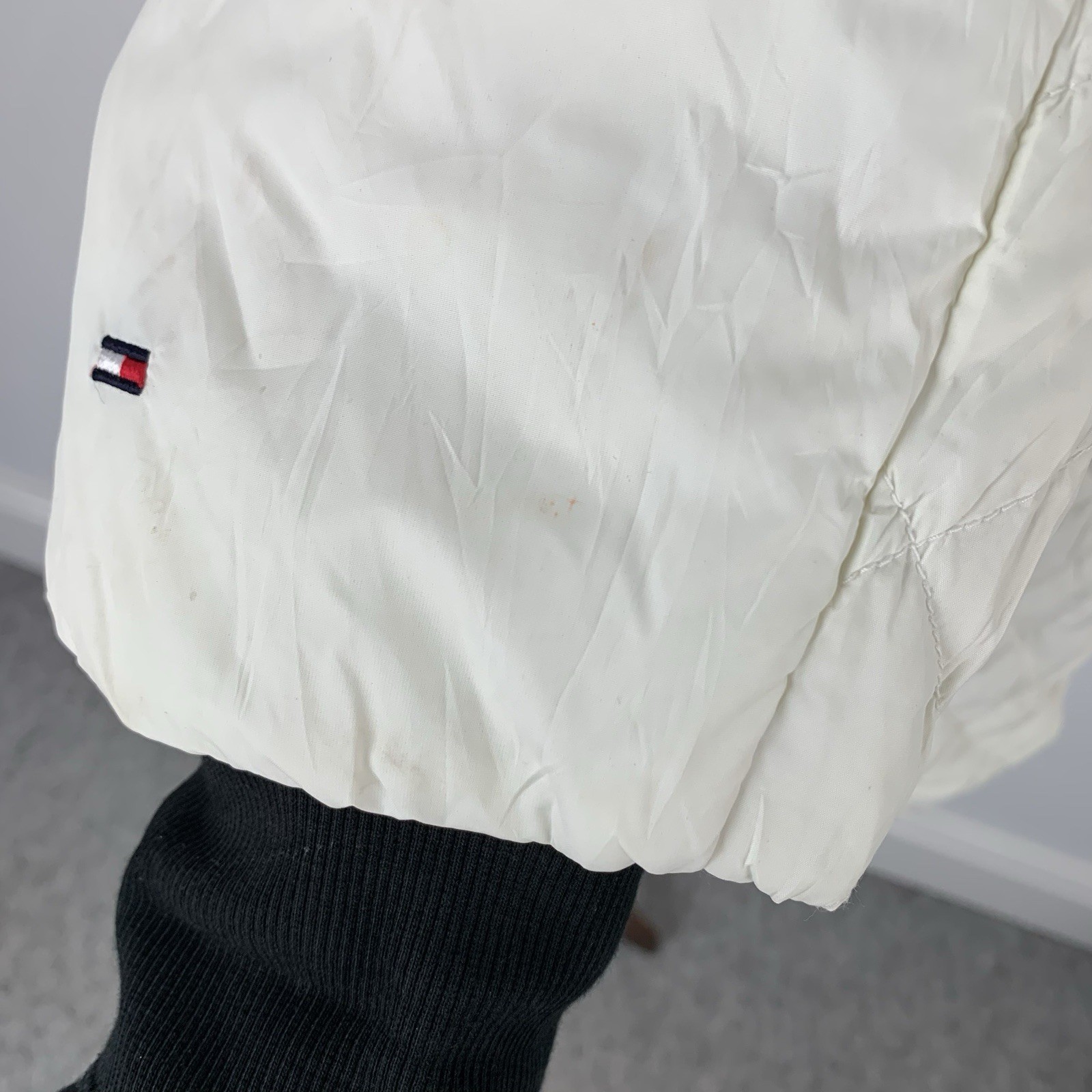 Tommy Hilfiger Quilted Jacket Womens Large White Hood Faux Fur Trim Winter Coat