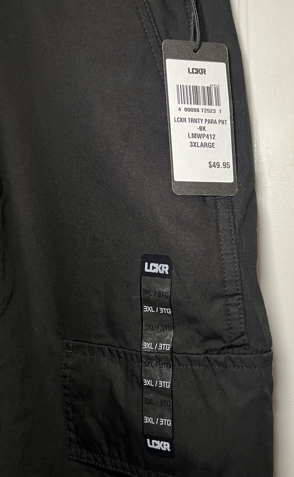 LCKR Men’s Size 3XL Black Trinity Baggy Fit Parachute Cargo Pants $49.95 Retail