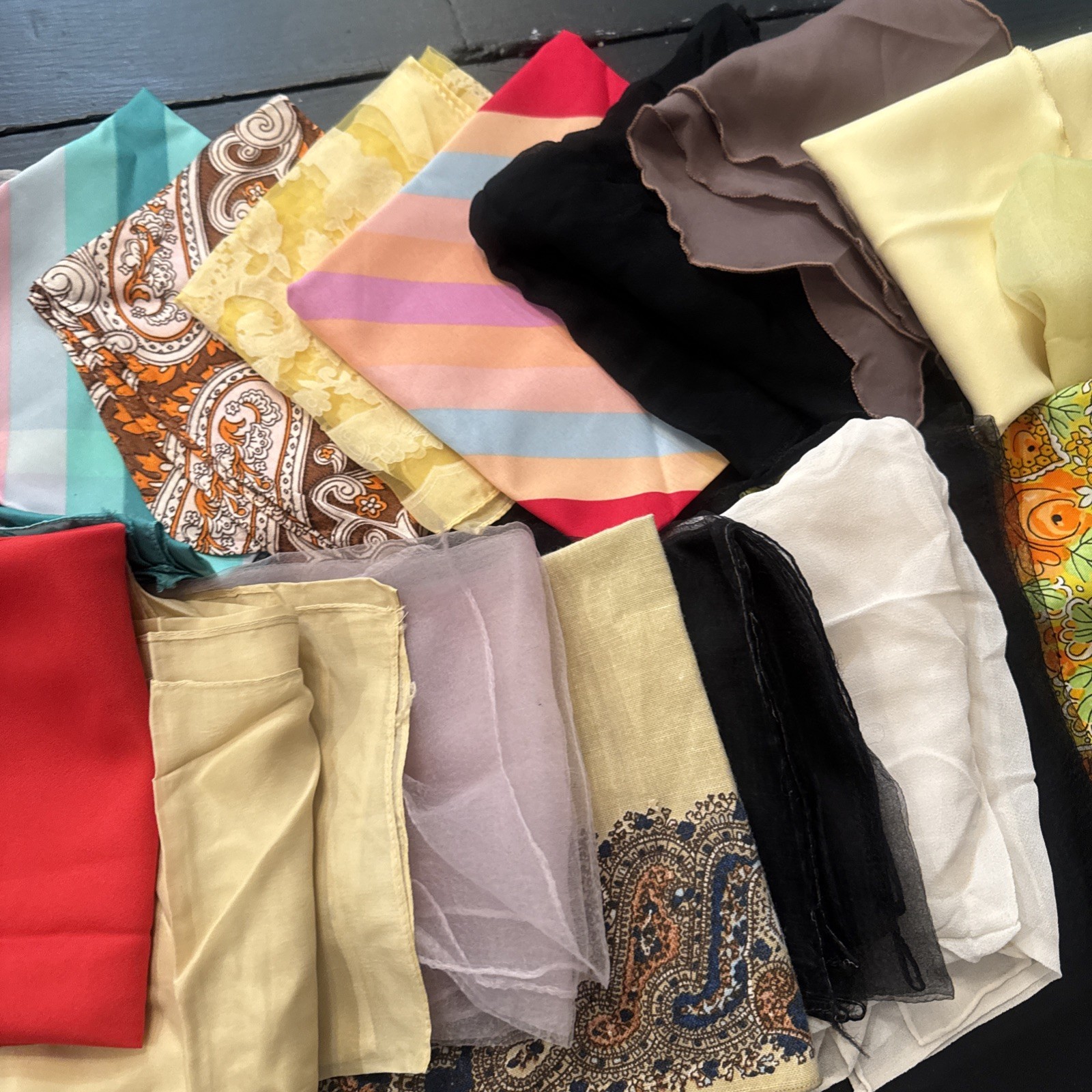 Women’s Multicolor Silk Satin Cotton Scarf Lot Estate Sale Find