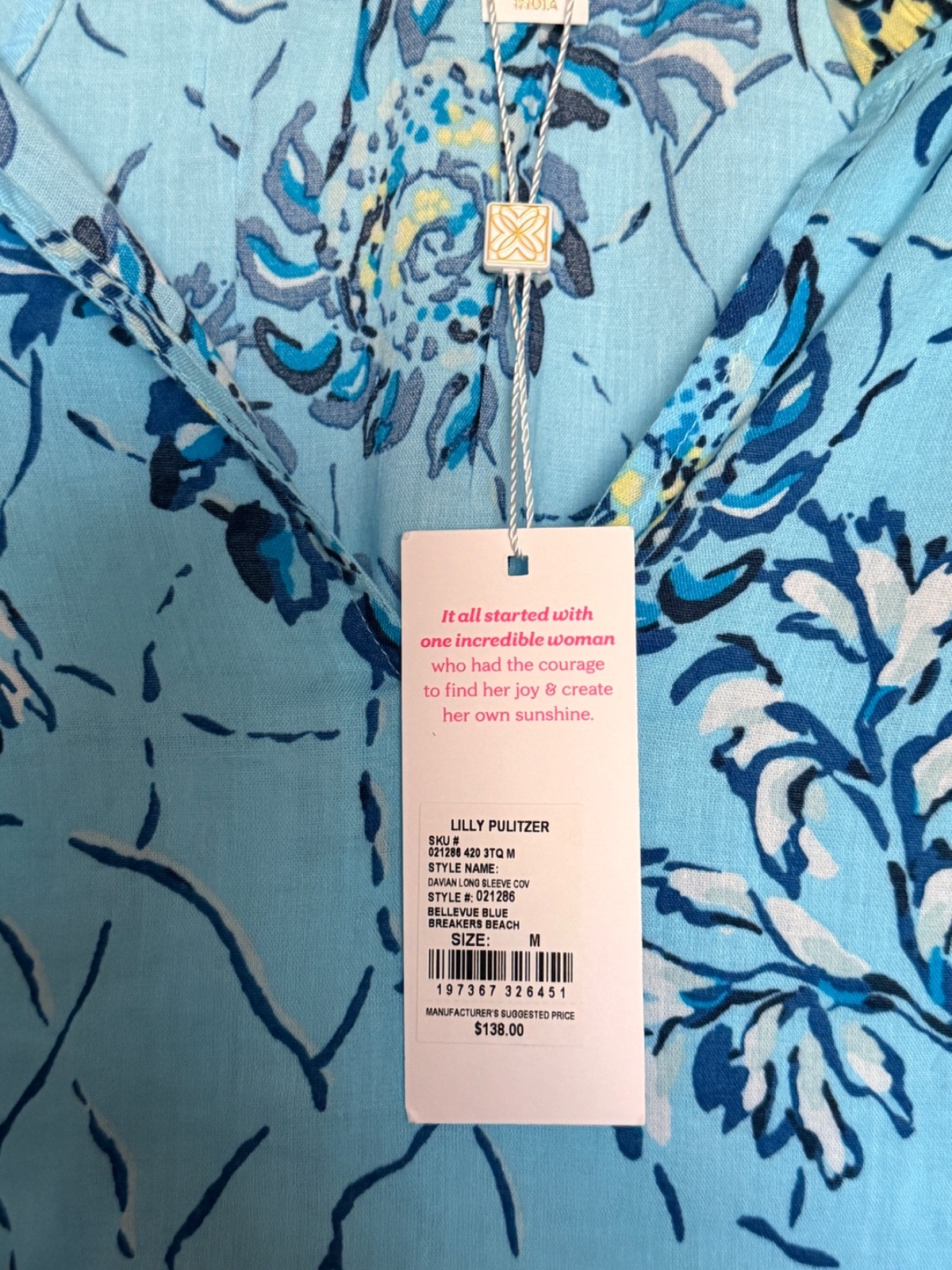 lilly pulitzer BELLEVUE BLUE BREAKERS BEACH coverup DAVIAN LONG SLEEVE Size M