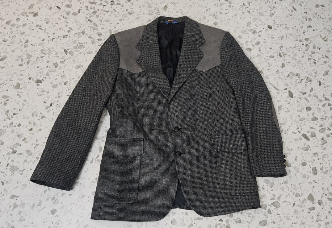 New Pendleton Wool Blazer Western Elbow Patches Gray Black Shooter Jacket 44 L