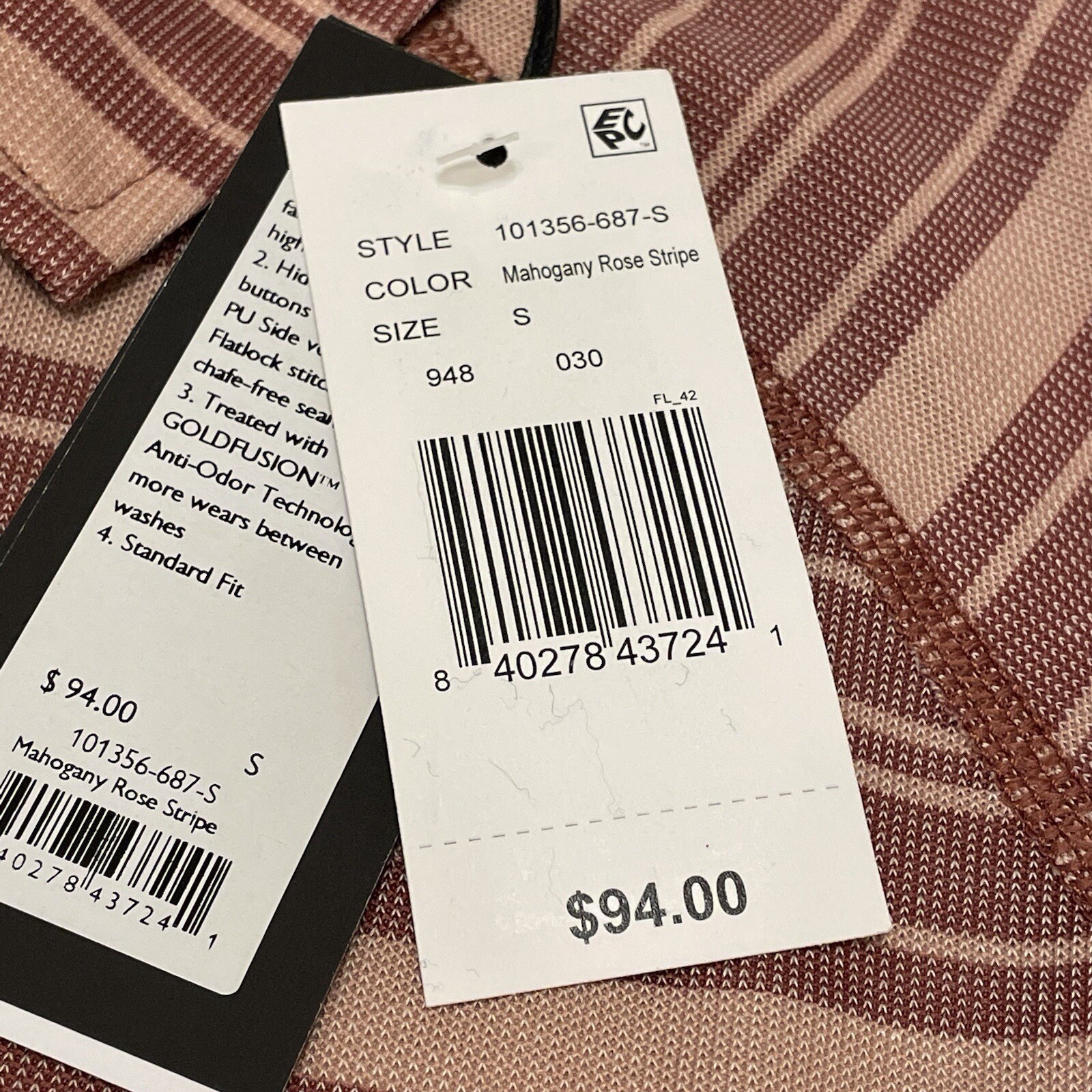Rhone Polo Shirt Mens Small Mahogany Rose Stripe Delta Pique Golf NEW $94