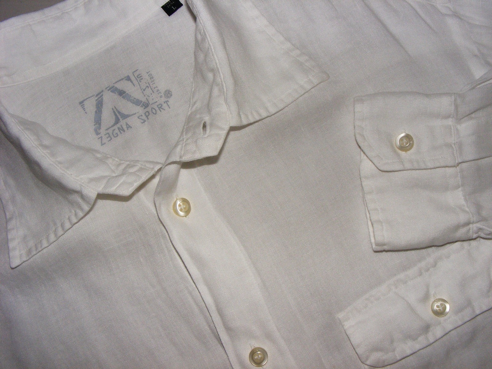MENS SZ L ERMENEGILDO ZEGNA SPORT 100% LINEN WHITE ROLL UP BUTTON SLEEVE SHIRT L