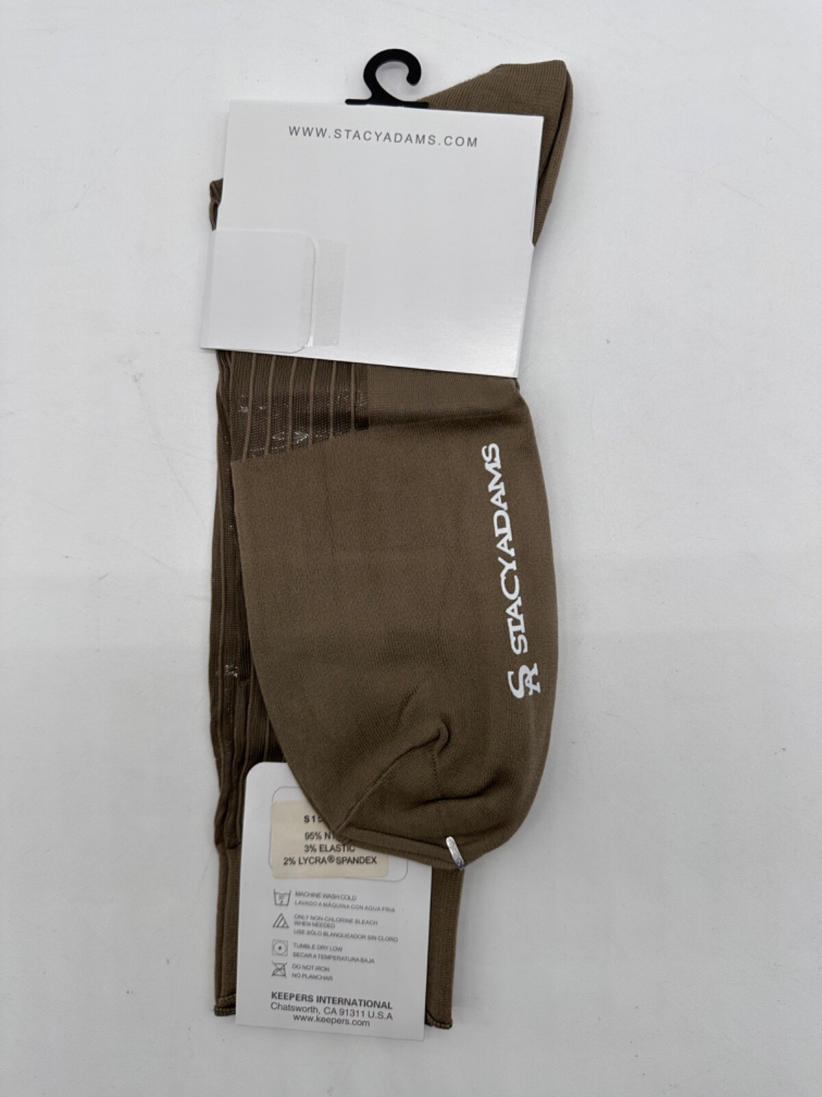 ONE PAIR NEW WITH TAG STACY ADAMS NYLON SLIKY RIBBED MEN’S CREW DRESS SOCKS
