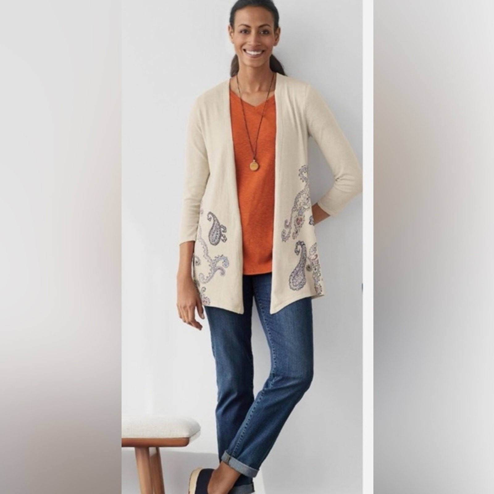 J.Jill Lightweight Paisley Cardigan Sweater Size Medium