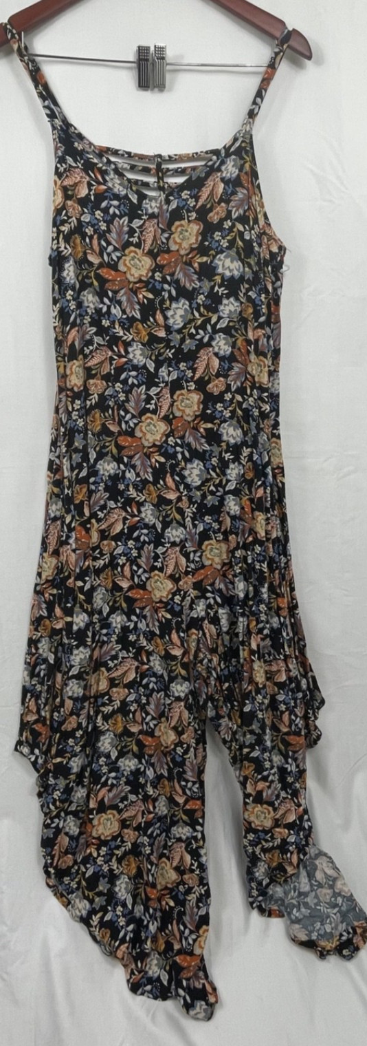 MSK Black Women Wide Leg Floral Romper Jumpsuit Dress Brown Orange Flower SizeXL