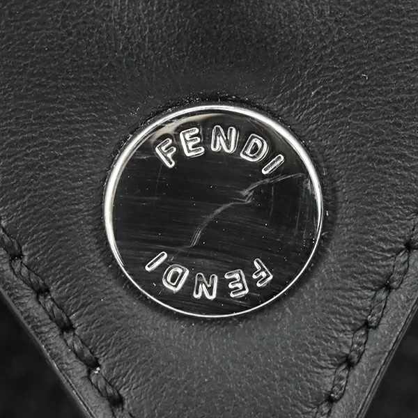 Auth Fendi Pecan Backpack Jacquard knit Leather 7VZ035 Black Brown Stripe Men