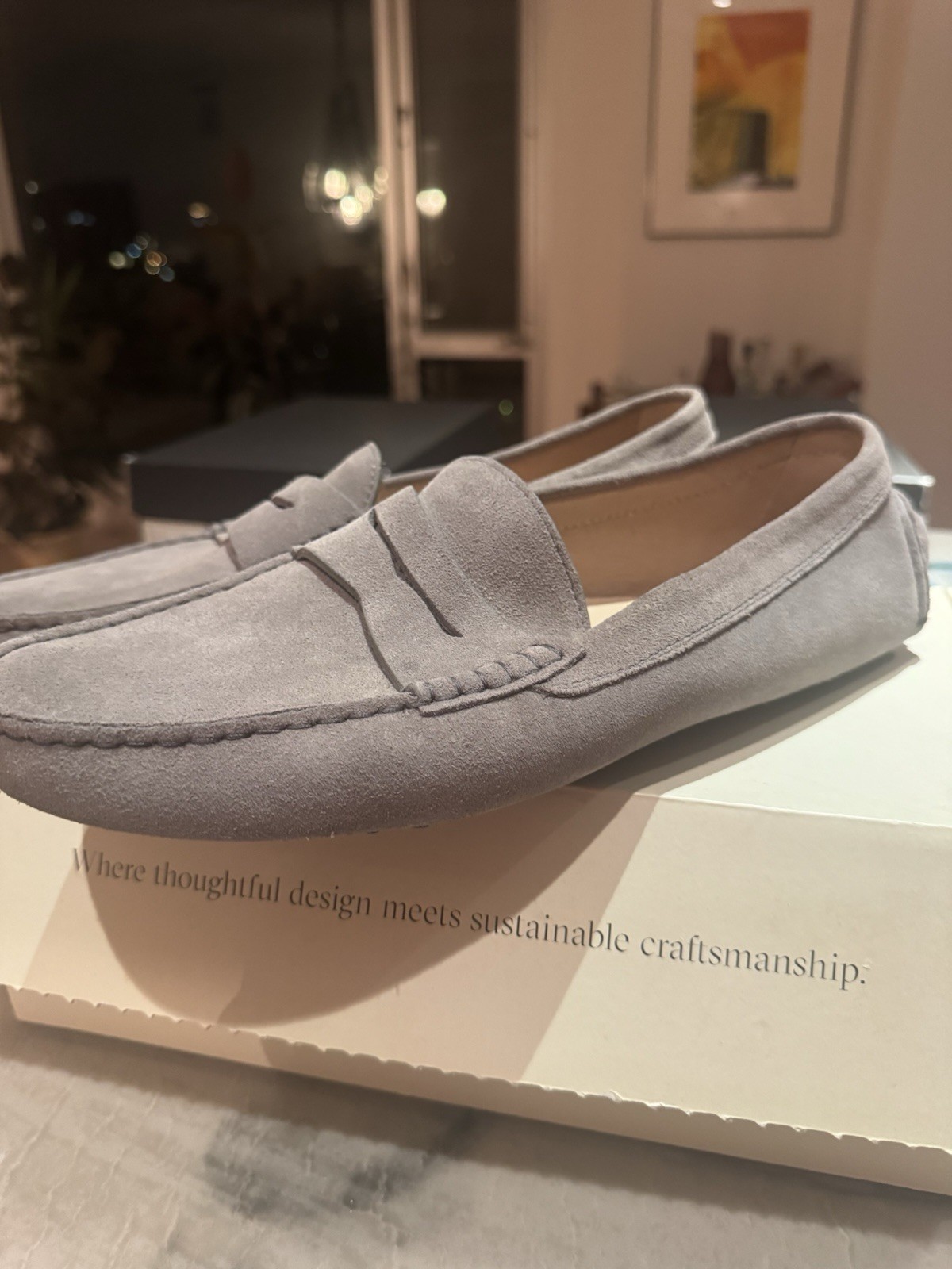 KOIO Gray Suede Slip On Loafer Men’s US 11 Almond Toe Rubber Sole Logo