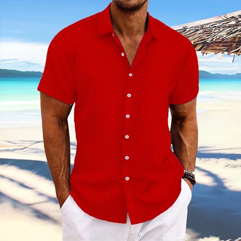 2025 Men Striped Button Down T Shirts Grandad Summer Short Sleeve Casual Tops