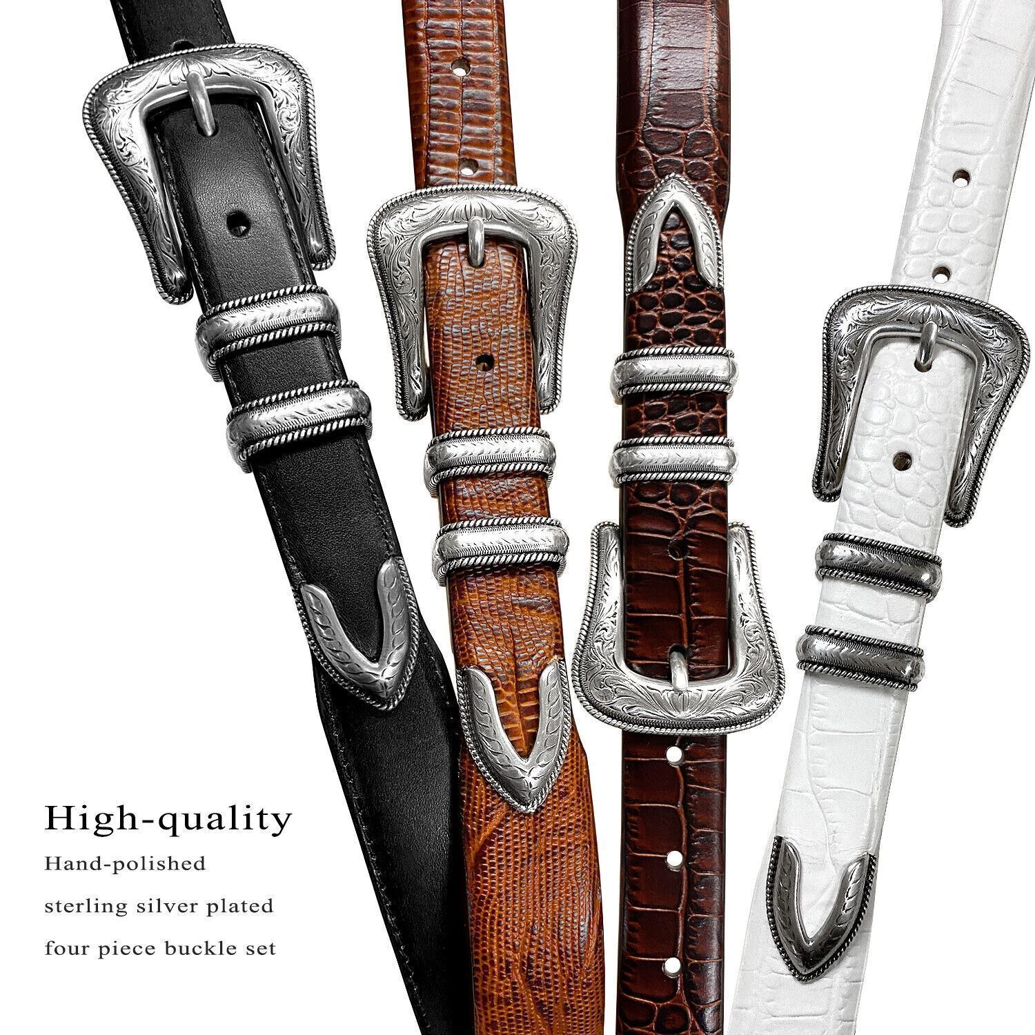 Brenton Designer Dress Belt with Western Silver Plated Buckle Set 1-1/8″ Wide