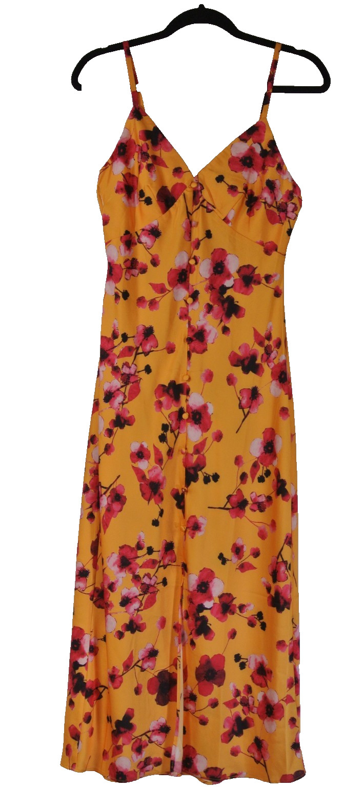 New, Hutch Anthropologie Liddy Multi Mustard Floral Slip Dress Size S #MD1384