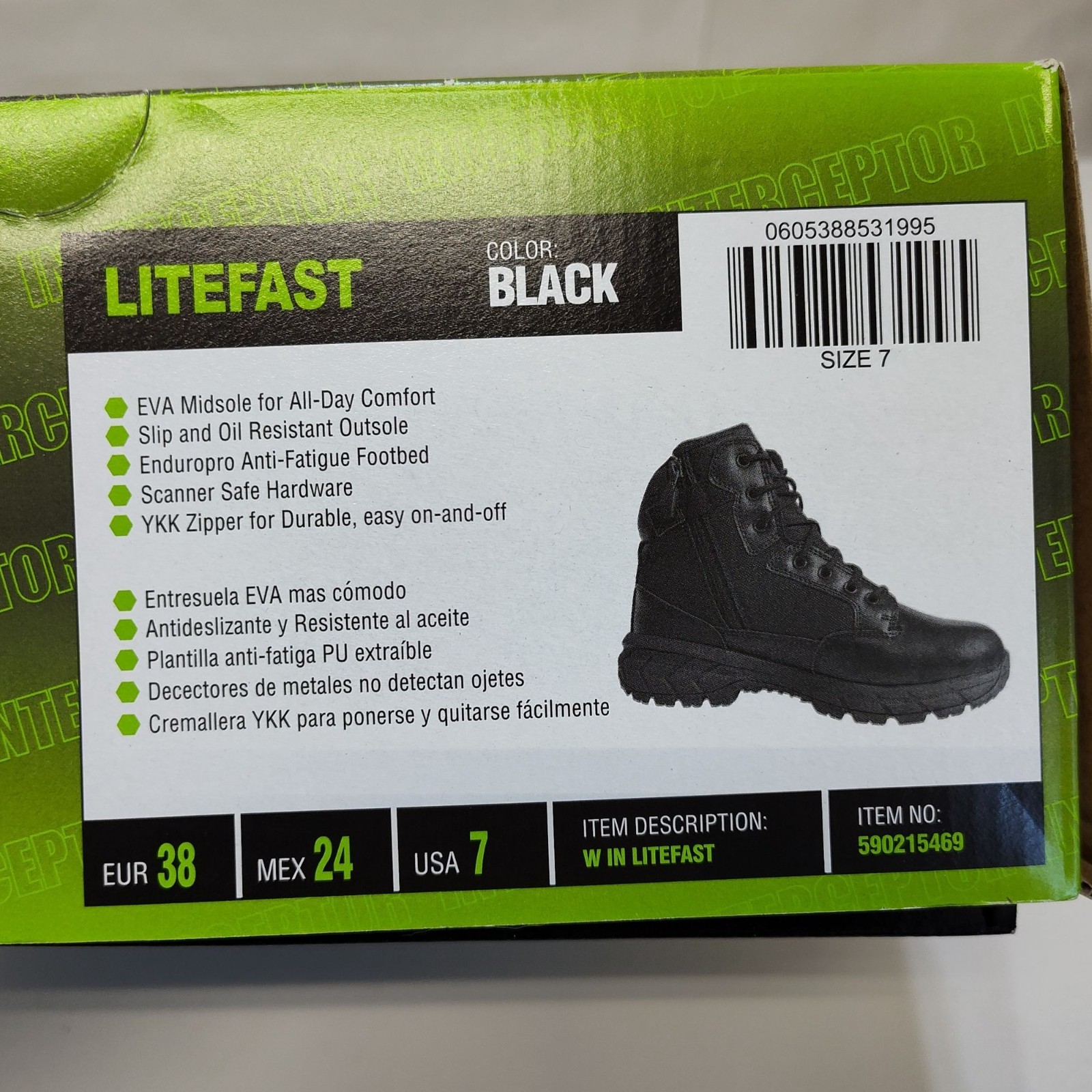 Interceptor Litefast Tactical Boots Womens Size 7 Zippered 6″ Shaft Soft Toe NIB