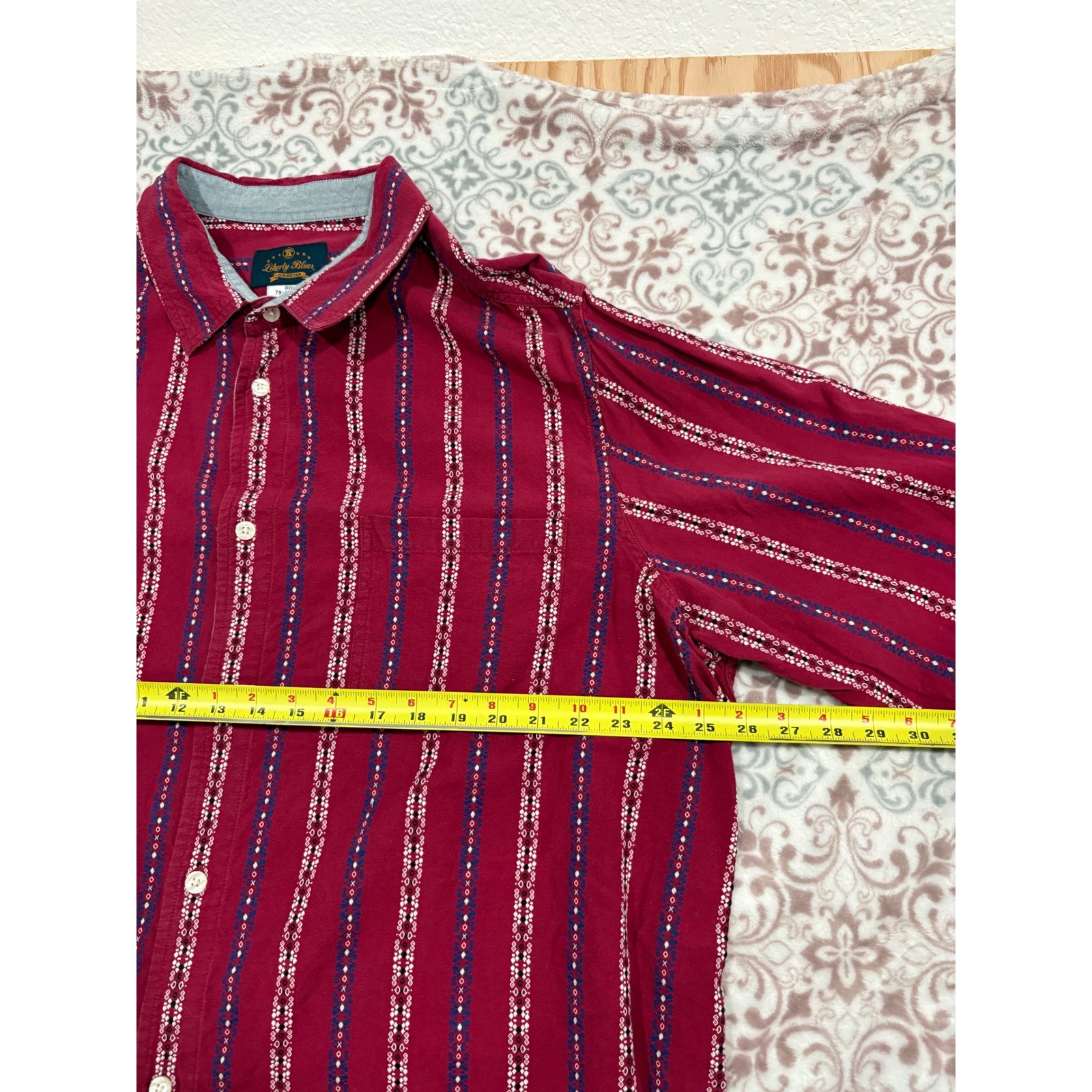 Liberty Blues Goldstar Mens 2XL Big Burgundy Striped Cotton Button Down Shirt