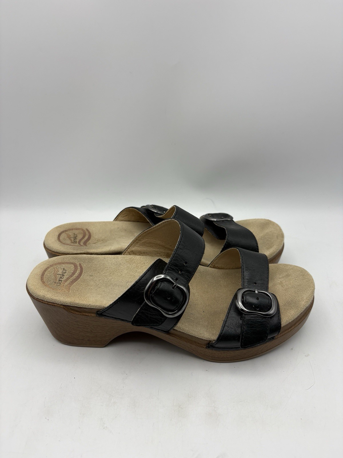 Dansko Sophie Black Silver Leather Slide Slip On Sandals Size 40 US 9.5-10