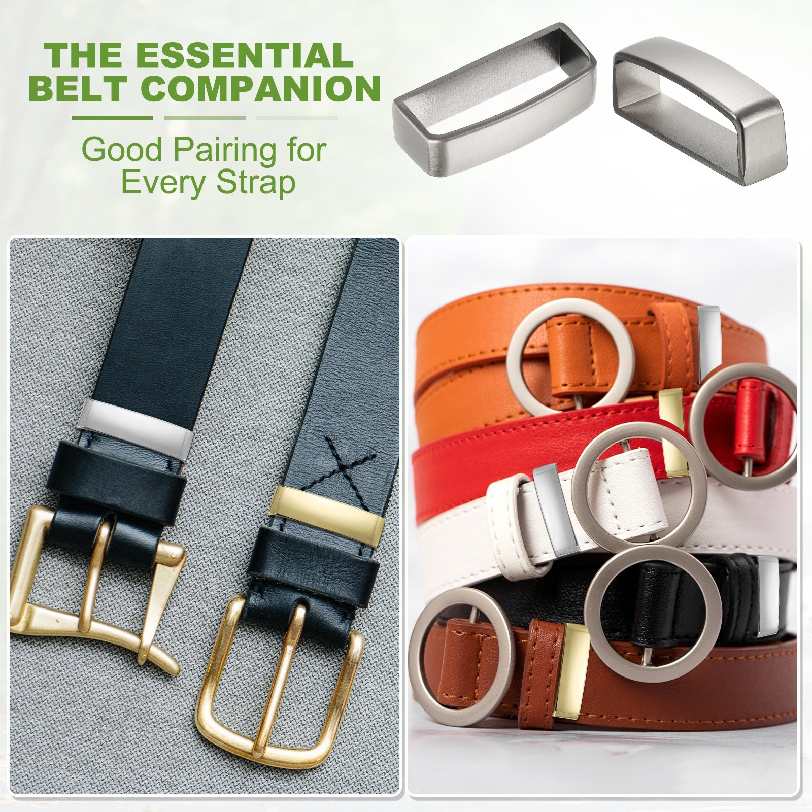 1-3/8 Inch 40mm Belt Loop Keepers, 4 Pcs Alloy Belt Men’s Buckle, Silver Grey