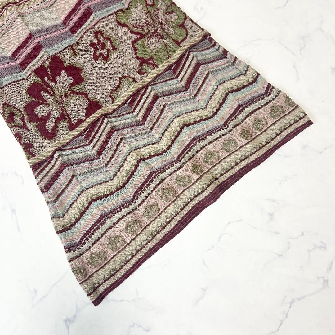 M.&KYOKO Multicolor Jacquard Knit Knee Dress Striped Floral Geometric Auth