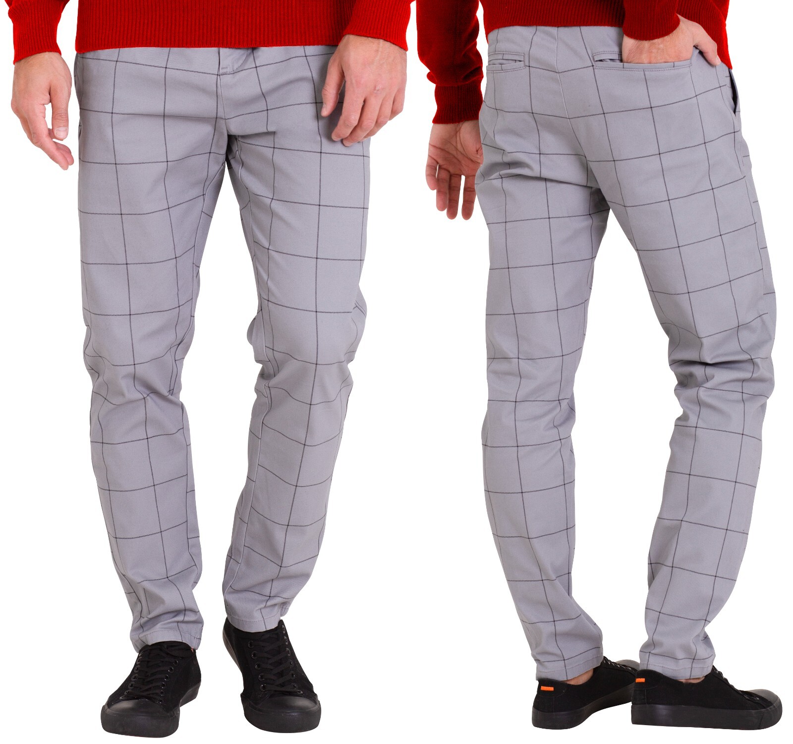 Mens Plaid Check Formal Pants Stretch Slim Fit Casual Fashion Smart Work Trouser