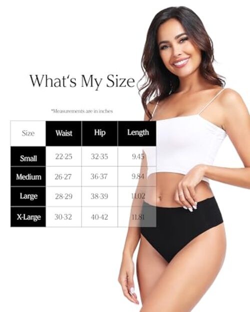 Cotton Thongs for Women High Waisted Seamless No Show Thong Large Black-6 Pack