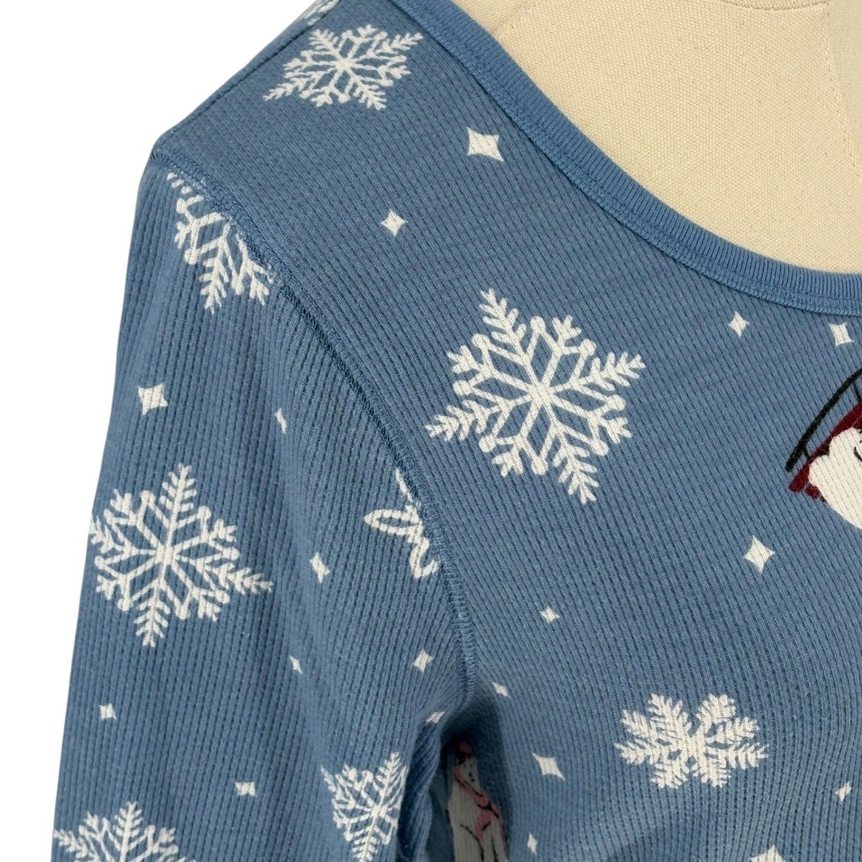Old Navy Thermal Top Blue Polar Bear Snowflake Waffle Knit Large