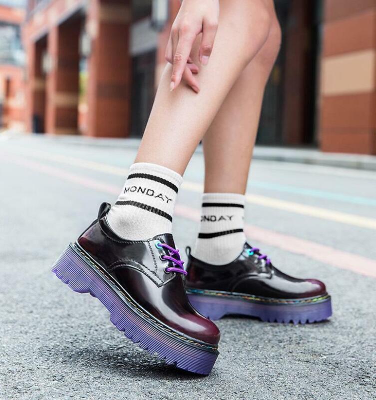 Women’s Round Toe Platform Creeper Lace Up Low Heel Casual Shoes Thick Sole New