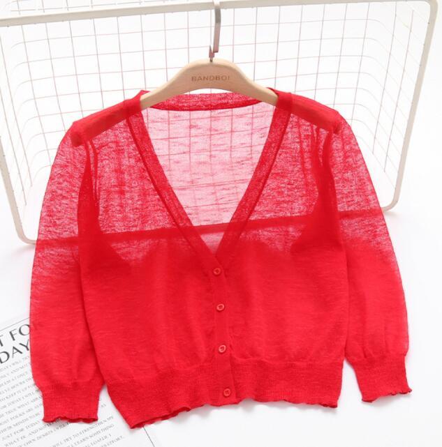 Women Sweater Shrug Crop Top Coat 3/4 Sleeve Knit Cardigan Button Down Sheer