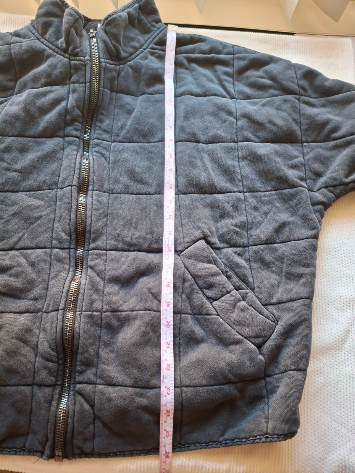 Free People “Dolman” knit quilted zip-up jacket, washed black, size L