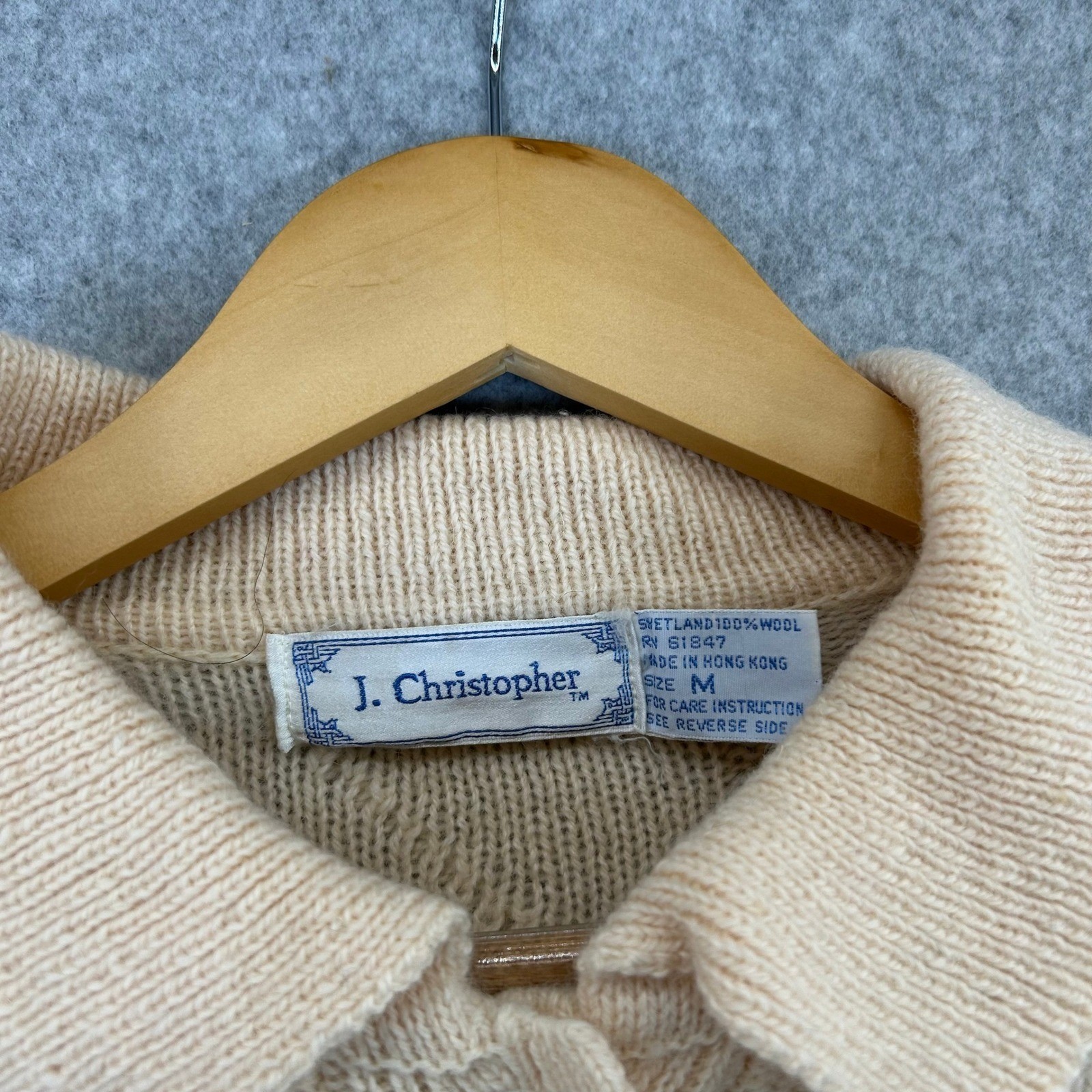Vintage J. Christopher Medium Collared Sweater Wool Knit Cream Ivory