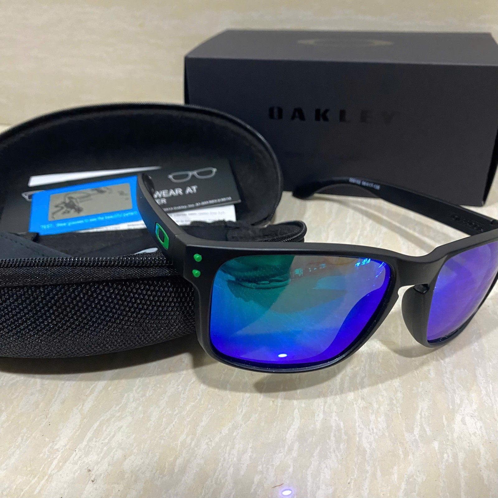 Oakley Style Holbrook Matte Black Green Mirror Polarized Sunglasses UV400