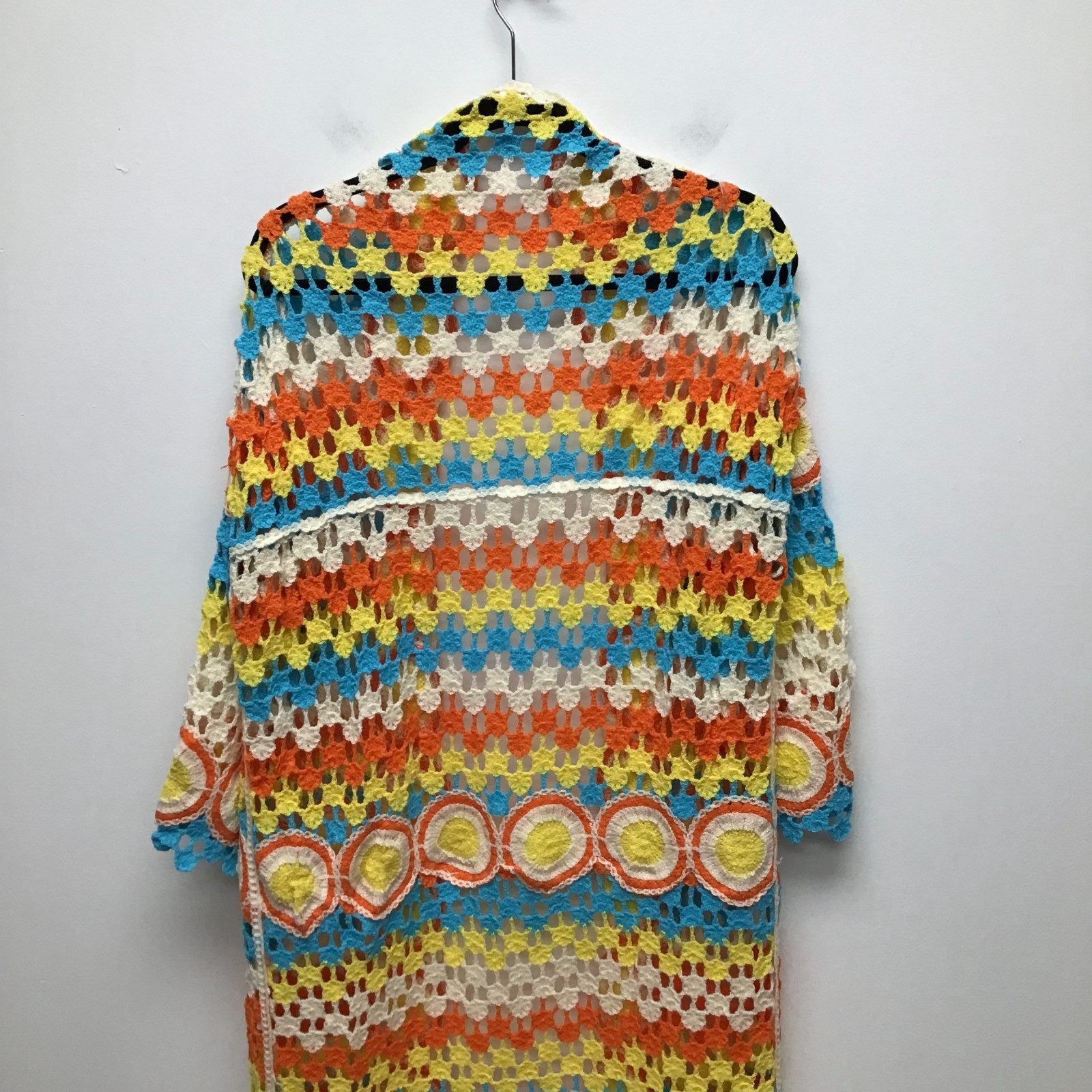 POL Crochet Duster Cardigan Womens Striped Boho Open-Knit Sweater One Size