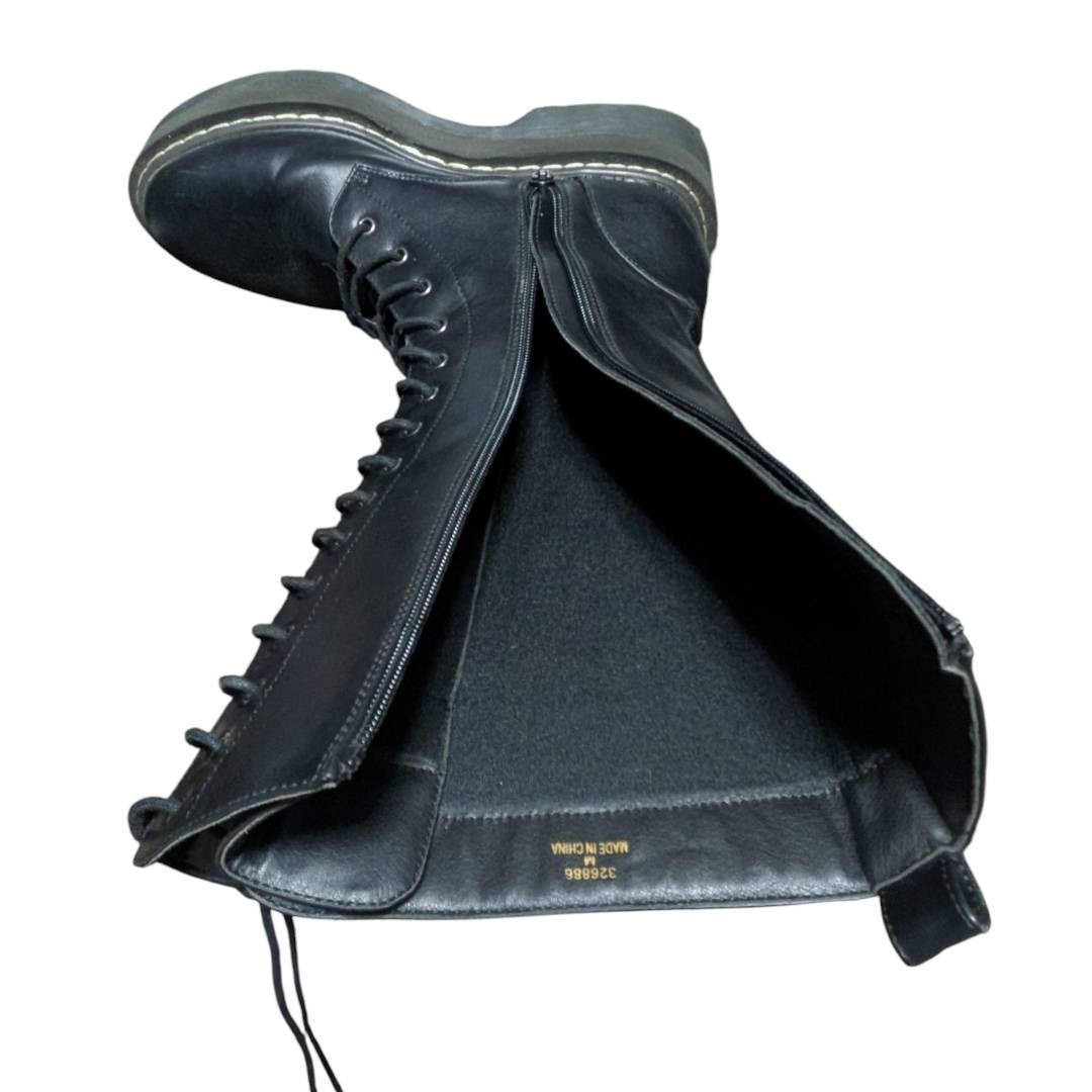 No Brand 15-Hole Platform Lace-Up Boots Side Zip Black 23.5cm Super Excellent
