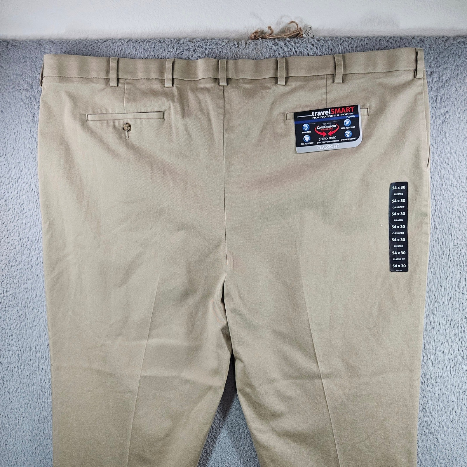 Roundtree & Yorke TravelSmart Pleated Khaki Pants Mens 54×30 Big Man NEW NWT