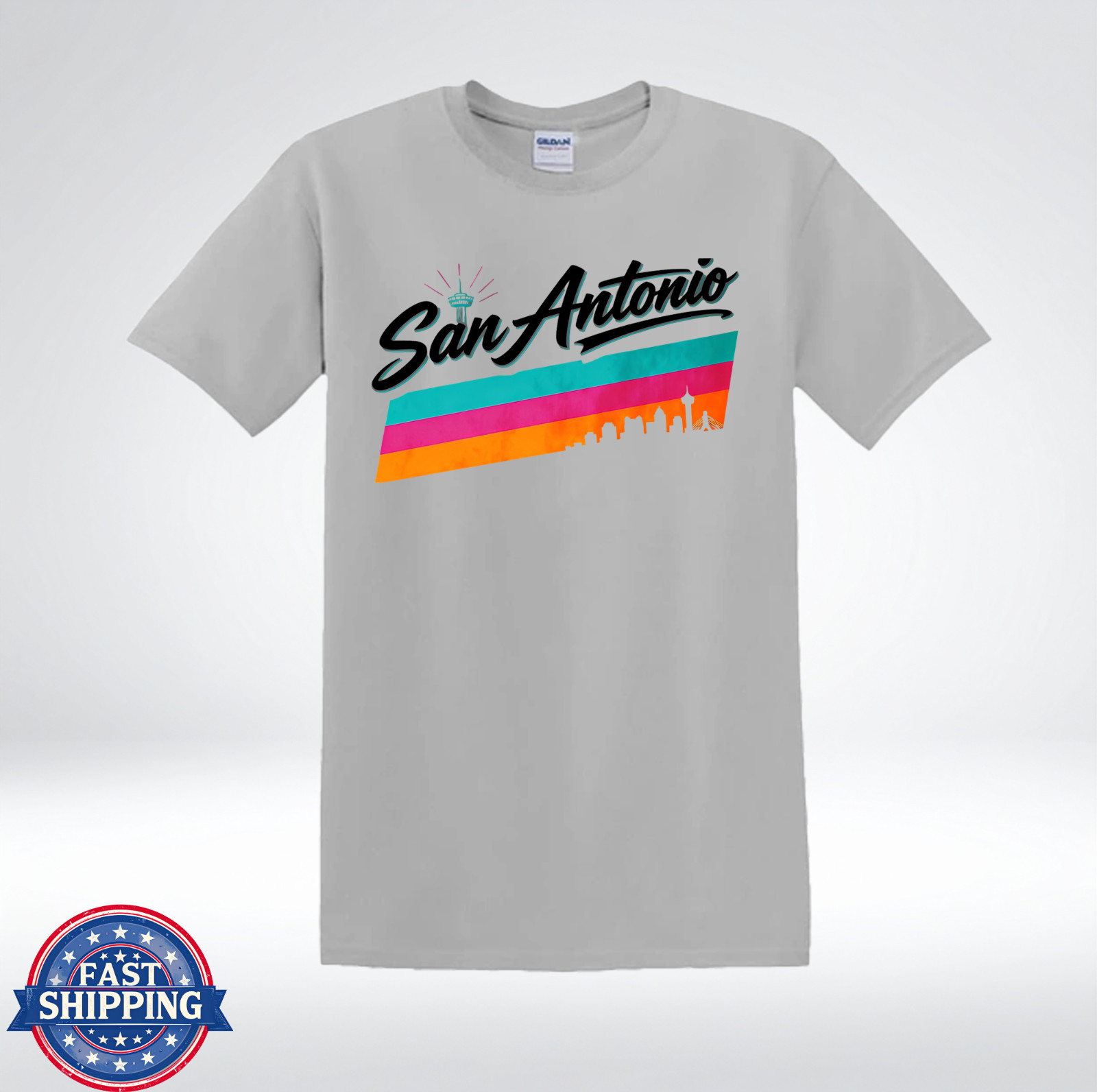 San Antonio Fiesta Colors Retro Skyline Graphic T-Shirt