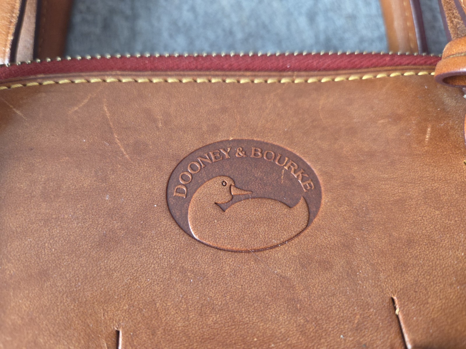 DOONEY & BOURKE Vintage All Weather Red Pebbled & Brown Leather Satchel Purse