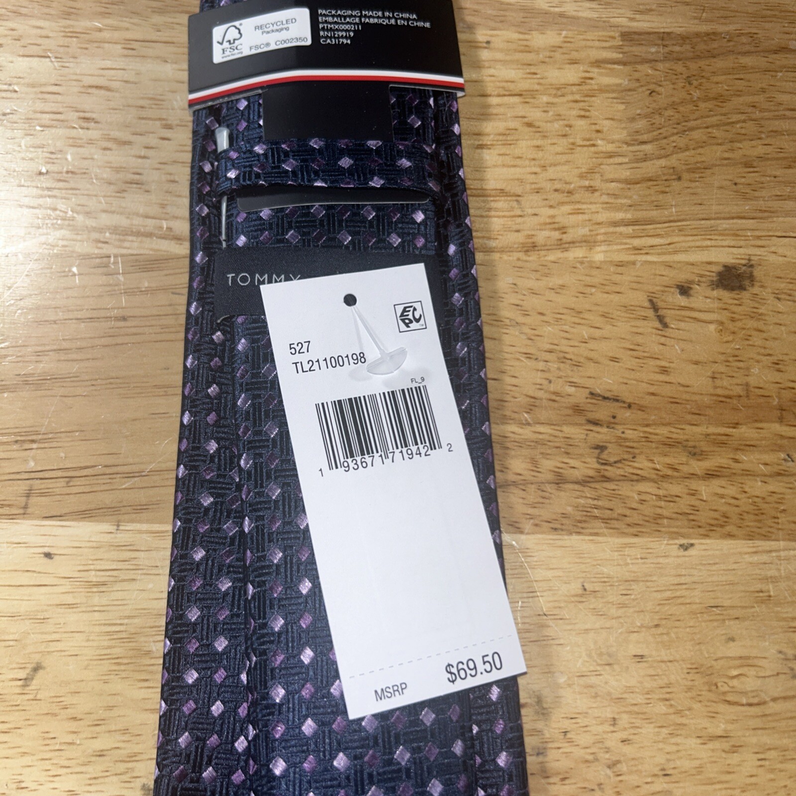 Tommy Hilfiger Men’s Polyester/Silk Tie Jacob Geo-Pattern Navy/Purple NEW!