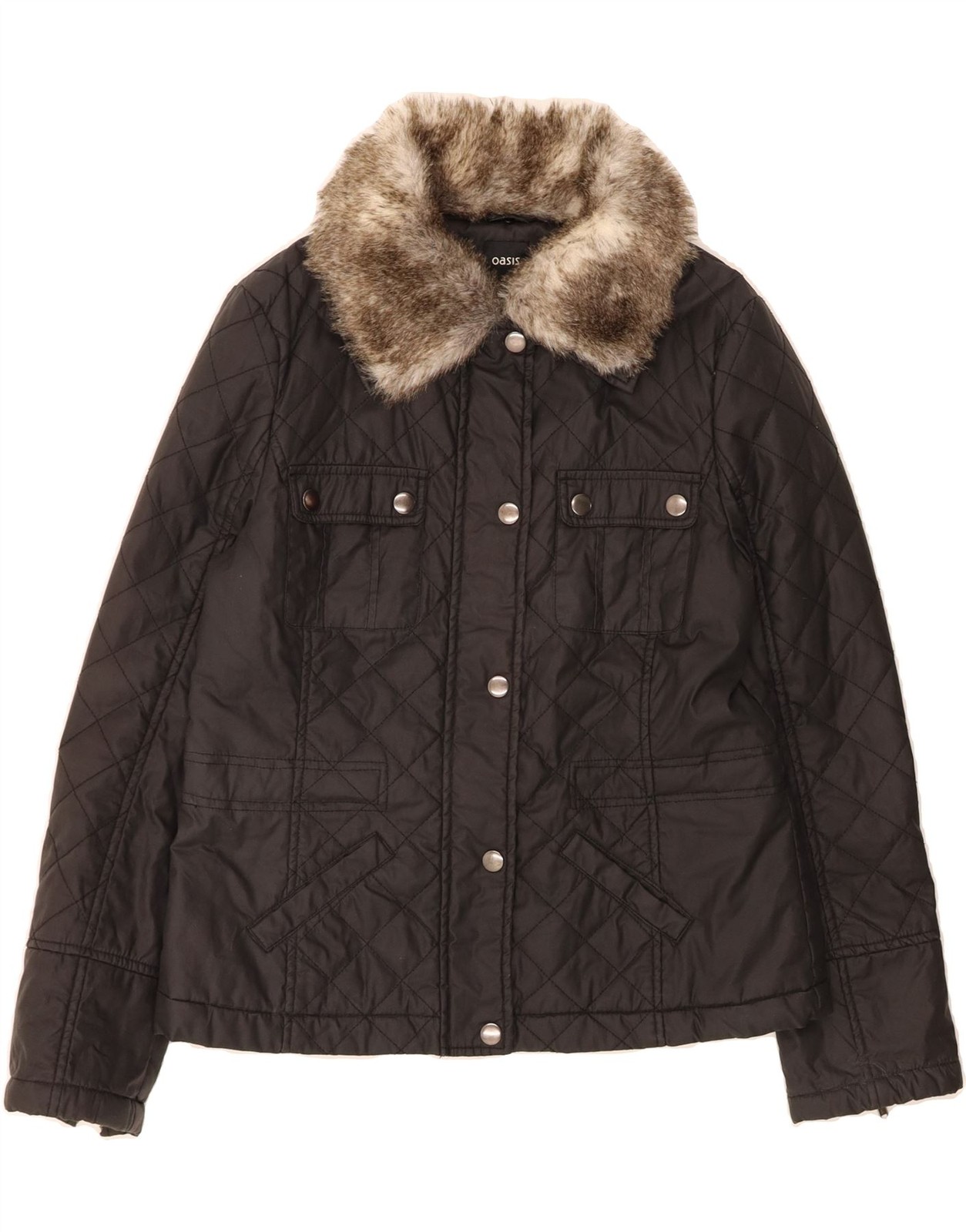 OASIS Womens Quilted Jacket UK 14 Large Black Cotton DR67