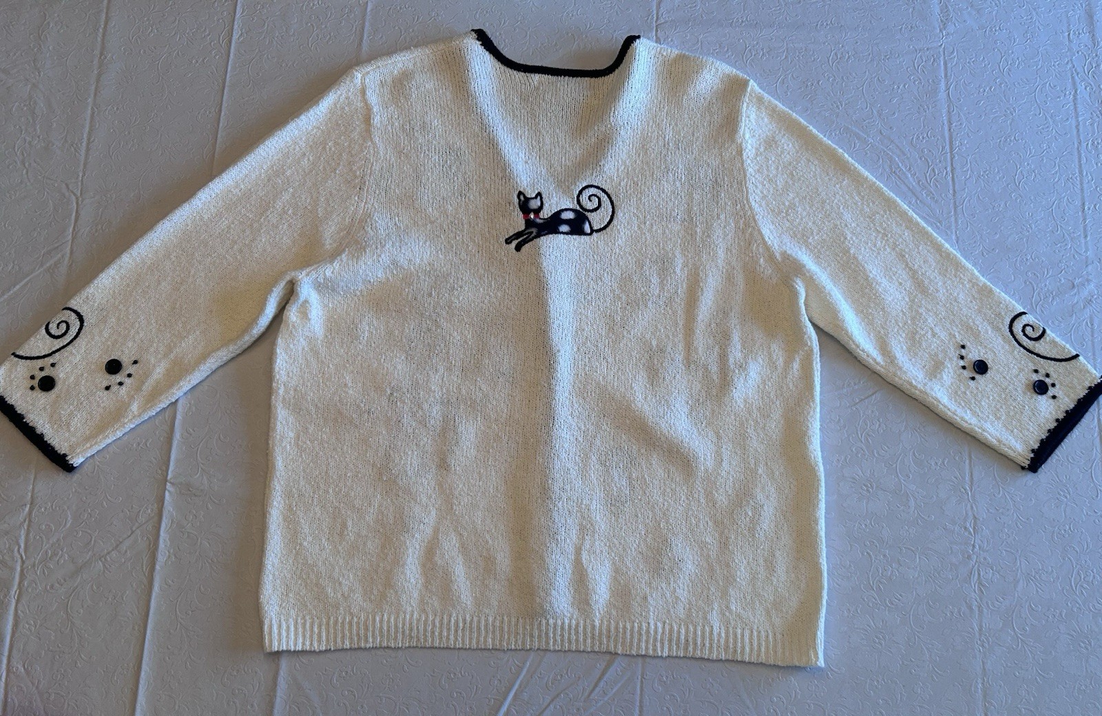 TimberLea Beaded Cat Cardigan Sweater (Women) — CUTE And Well Made! NWT