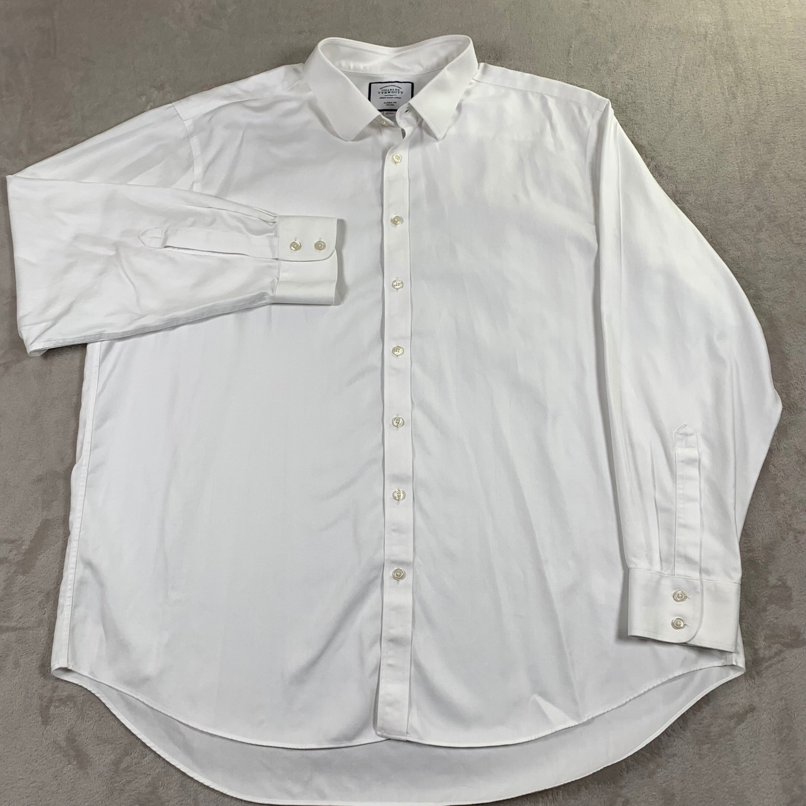 Charles Tyrwhitt Dress Shirt Mens 19/37 White Herringbone Classic Fit Non-Iron