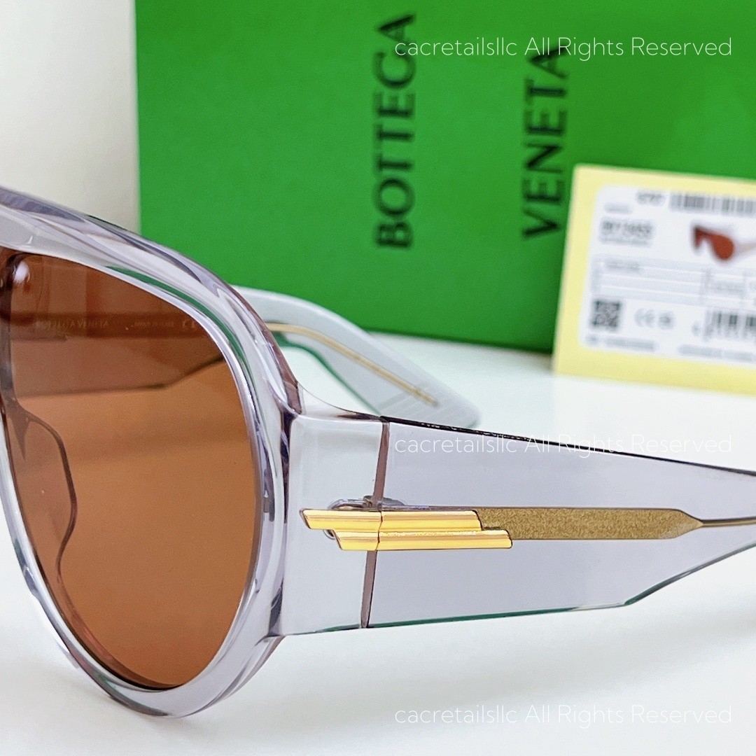 Bottega Veneta BV1345 Oversized Shield Sunglasses Women Transparent Frame Brown