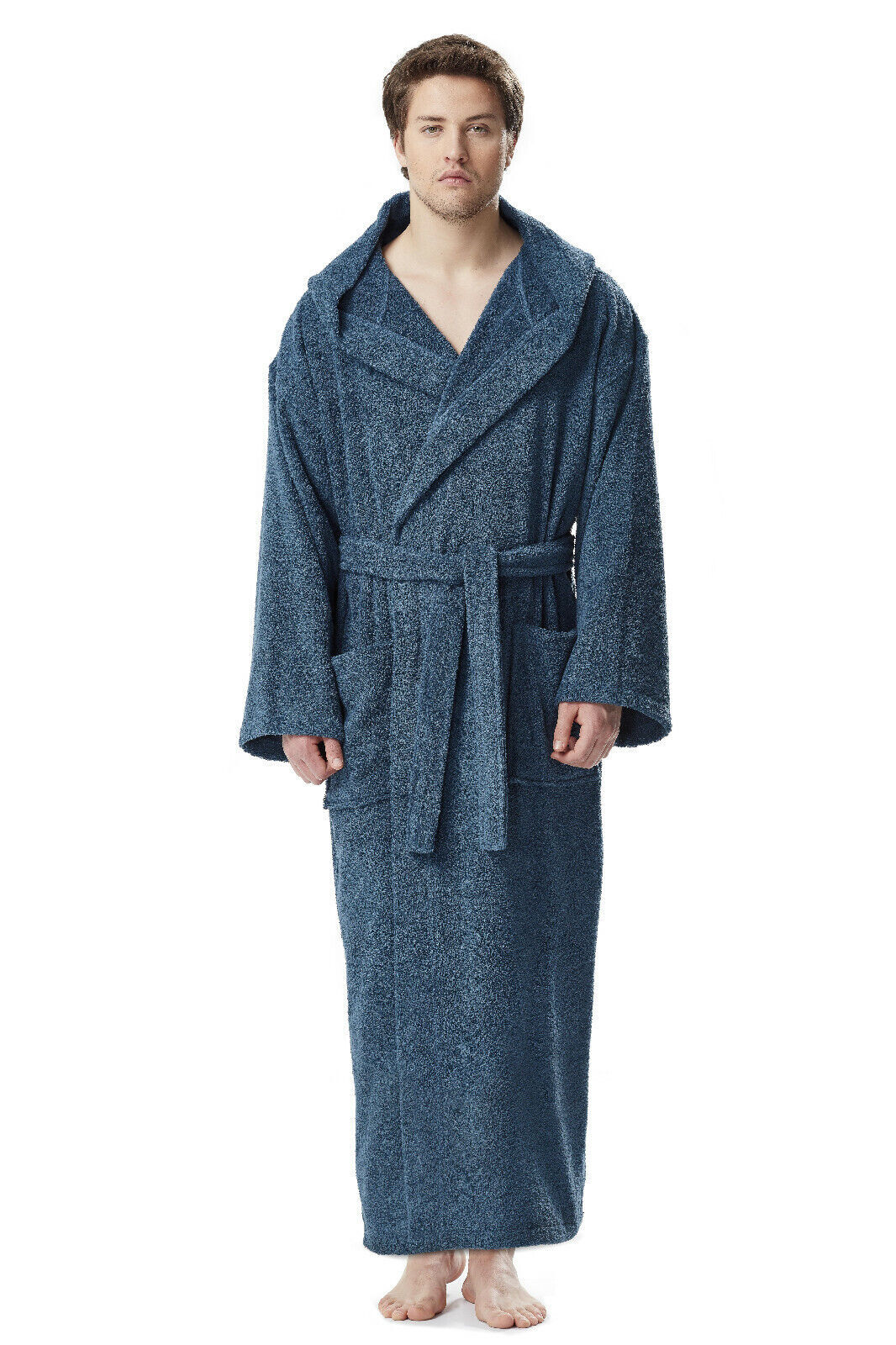 Men’s Long Hooded Ankle Length Turkish Cotton Bathrobe Robe