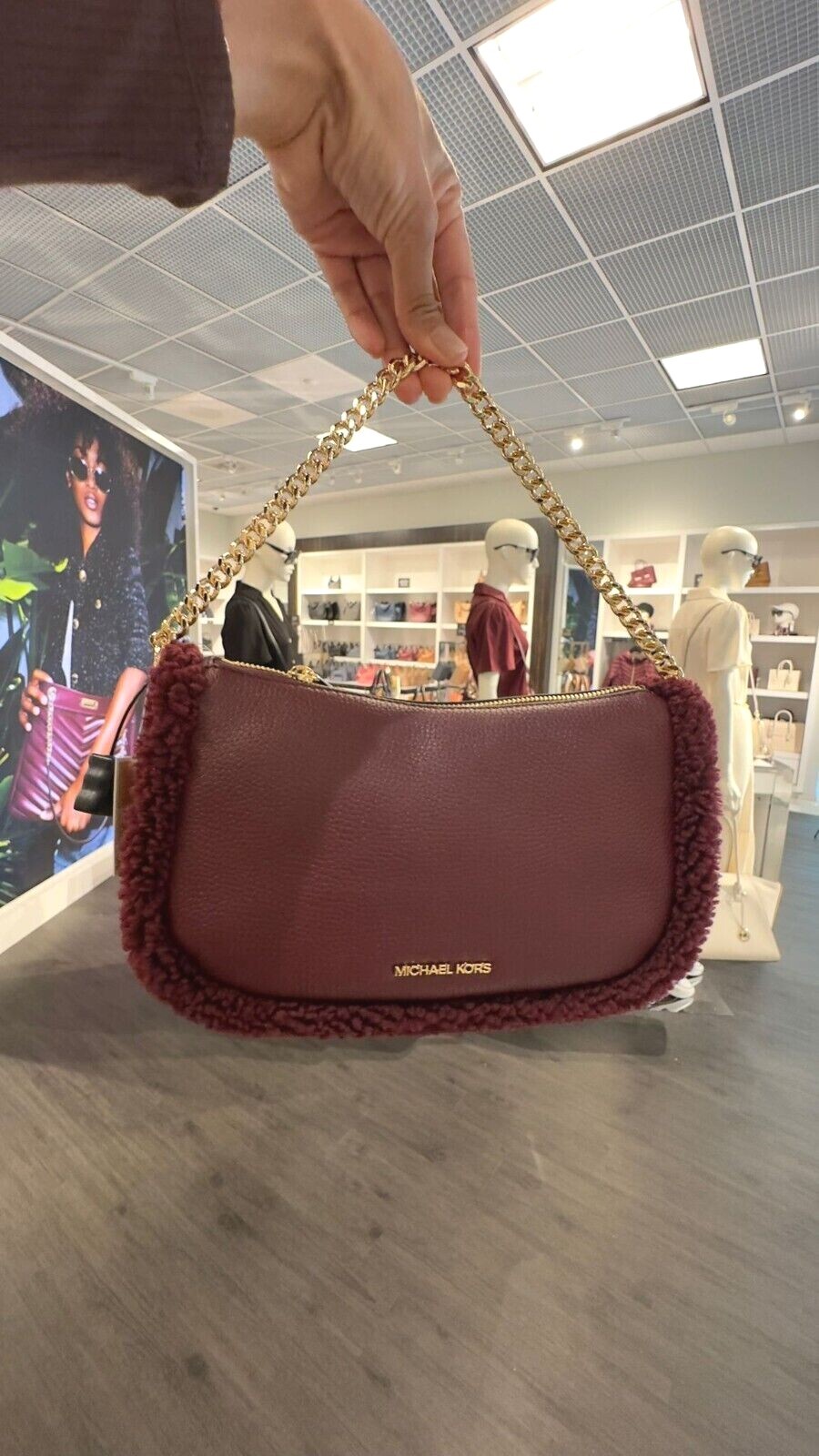MICHAEL KORS CARMELA MEDIUM LEATHER CHAIN CROSSBODY SHEARLING VARIATION