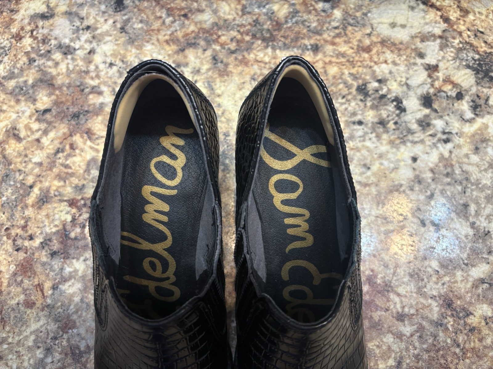 Sam Edelman Womens Croc Black Leather Ankle Boots Size 8 Preowned