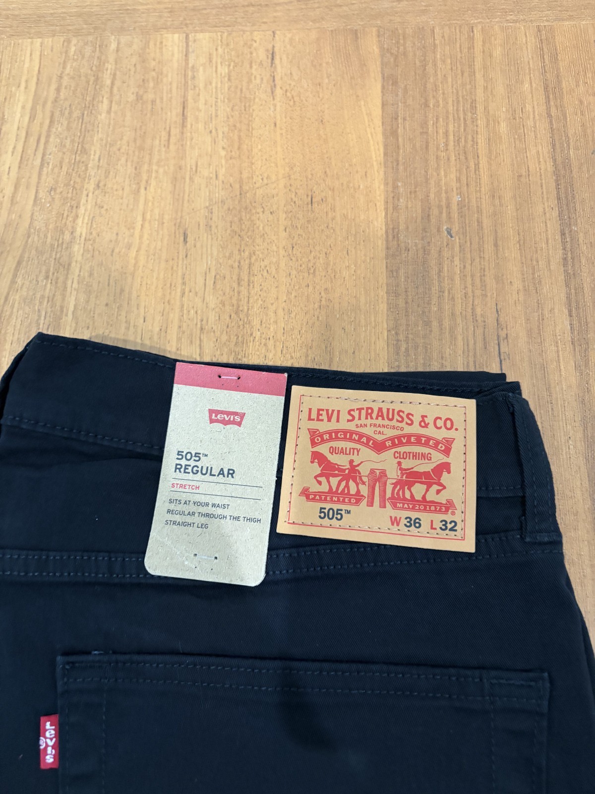 Levis 505 Jeans Men Stretch Regular Fit Zip Black 36×32 98% cotton