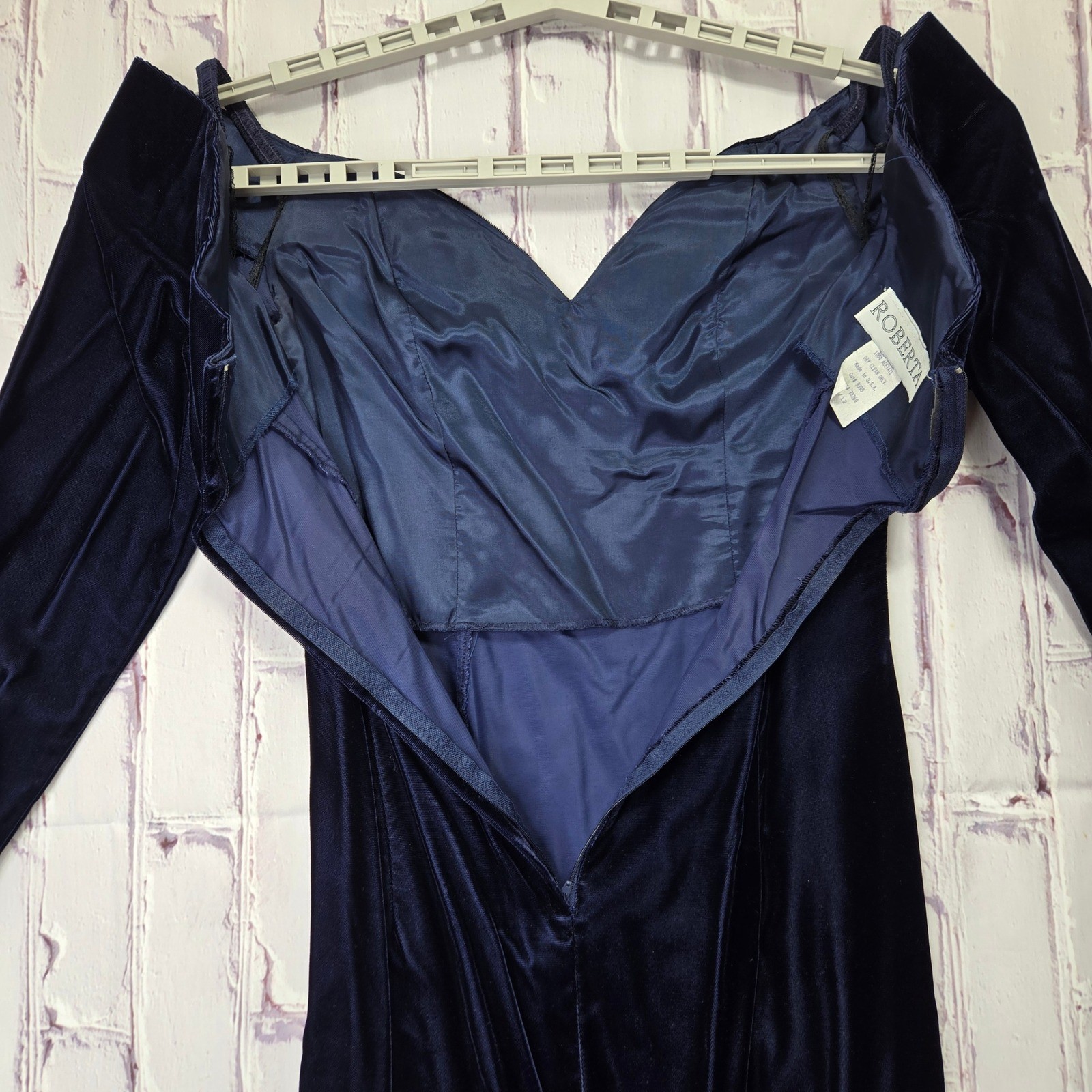 Vintage Roberta Velvet Off Shoulder Long Sleeve Mini Dress Made in USA Sz 11/12