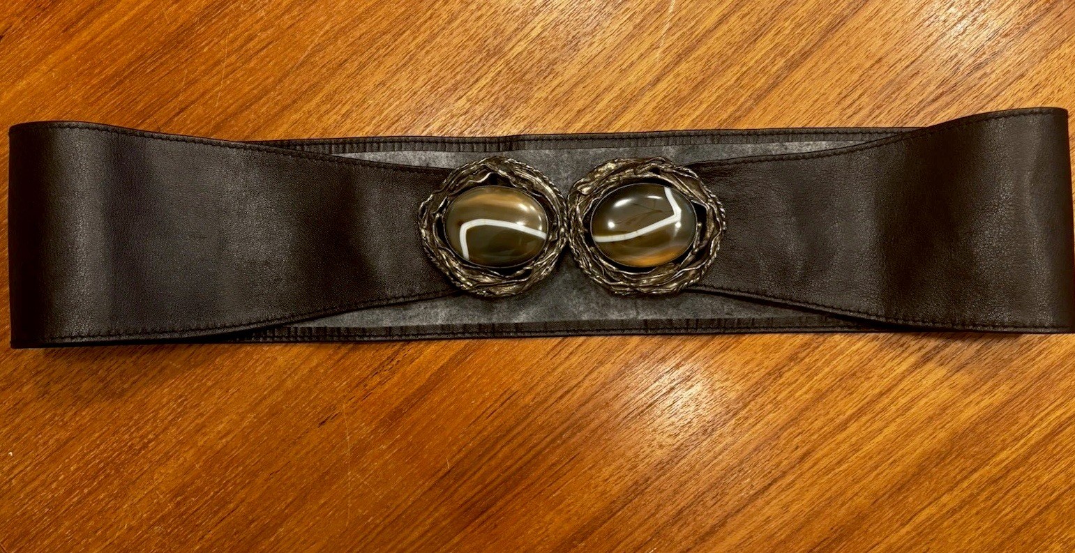 RARE Vintage 70s Signed Italian Sterling 925 Brutalist Agate Belt – Size 32