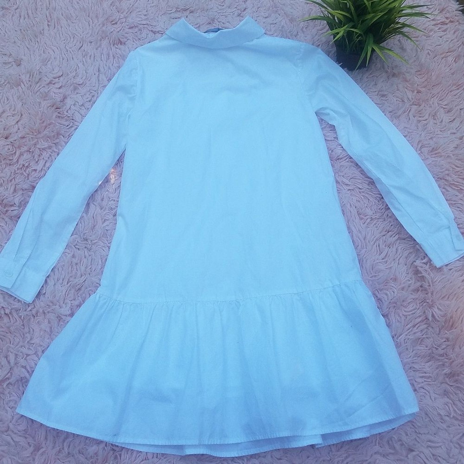 Asos Embroidered Cherry Blossom White Mini Shirt Dress Ruffle Hem Drop Waist S