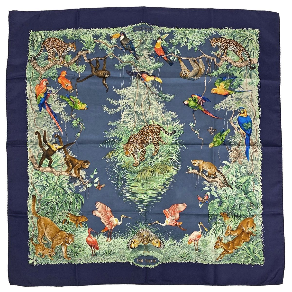 HERMES Carre 90 35 in EQUATEUR Silk Scarf Navy Multicolor [Japan]